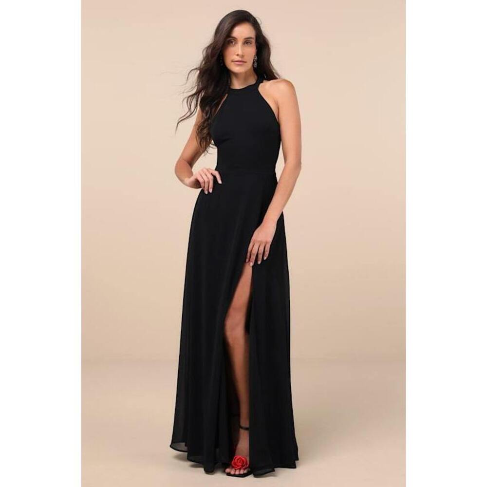 Lulus Black Backless Halter Maxi Dress - Size L